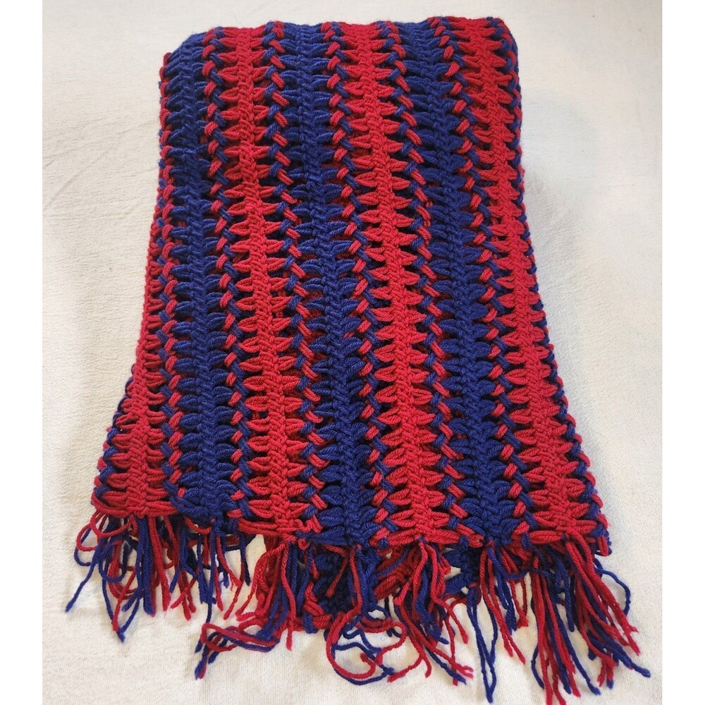 Handmade Red Blue Afgan Crochet Throw Blanket 50×70